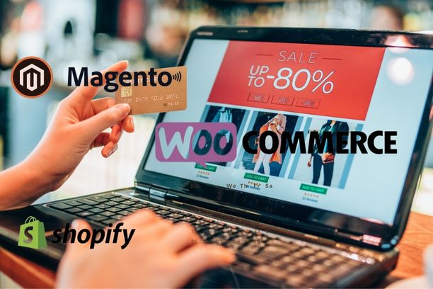 Laptop showing E Commerce Options, delivering cheap E commerce
